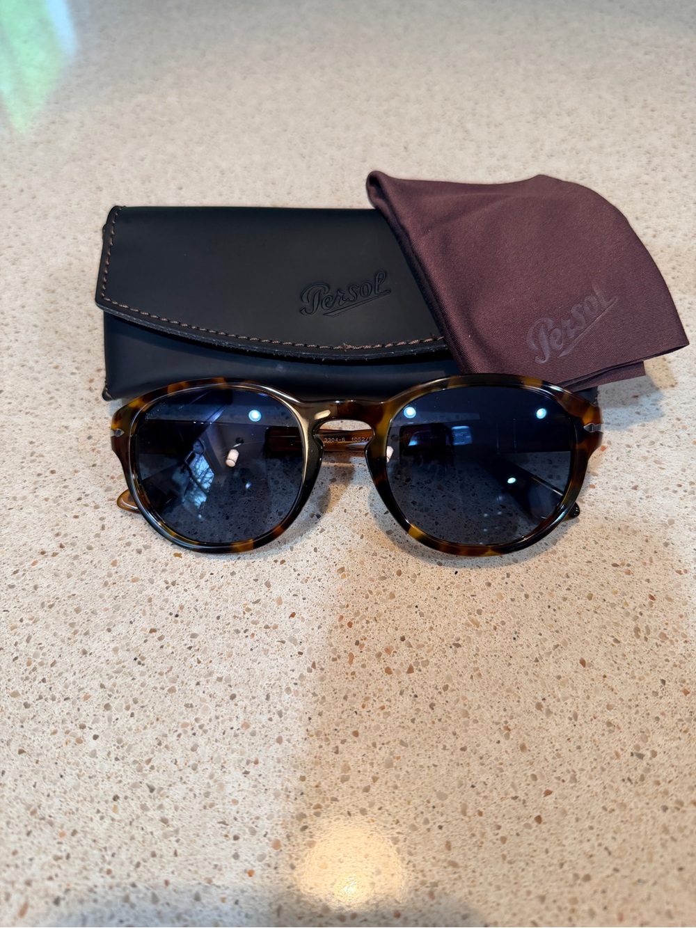 Persol 3304-S Madreterra Polarized Tortoise Sunglasses w Case Cloth